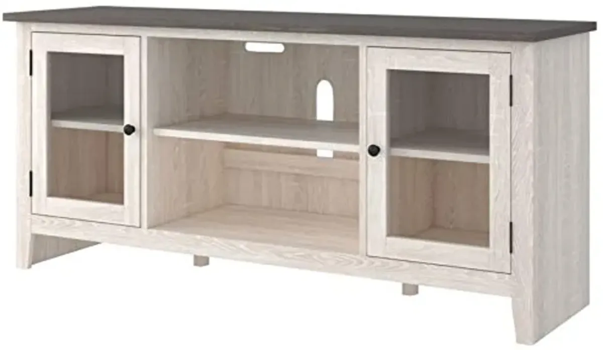 Signature Design by Ashley Dorrinson Farmhouse TV Stand with Fireplace Option, Fits TVs up to 58", Whitewash