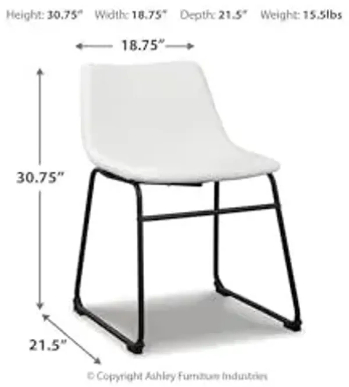 Signature Design by Ashley Centiar Urban Industrial Faux Leather 18.75" Bucket Dining Chair, 2 Count, White