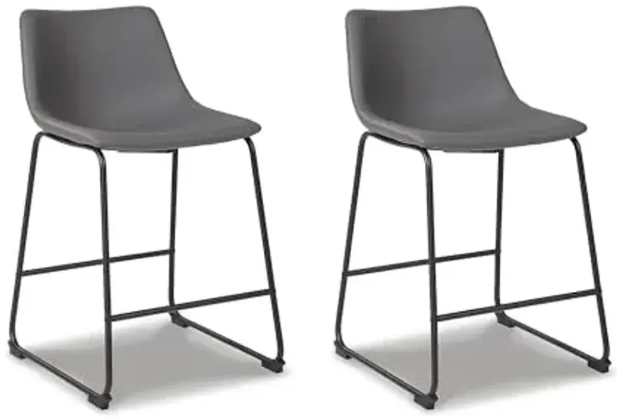 Signature Design by Ashley Centiar Modern Faux Leather 23.75" Counter Height Bucket Seat Barstool, Set of 2, Gray