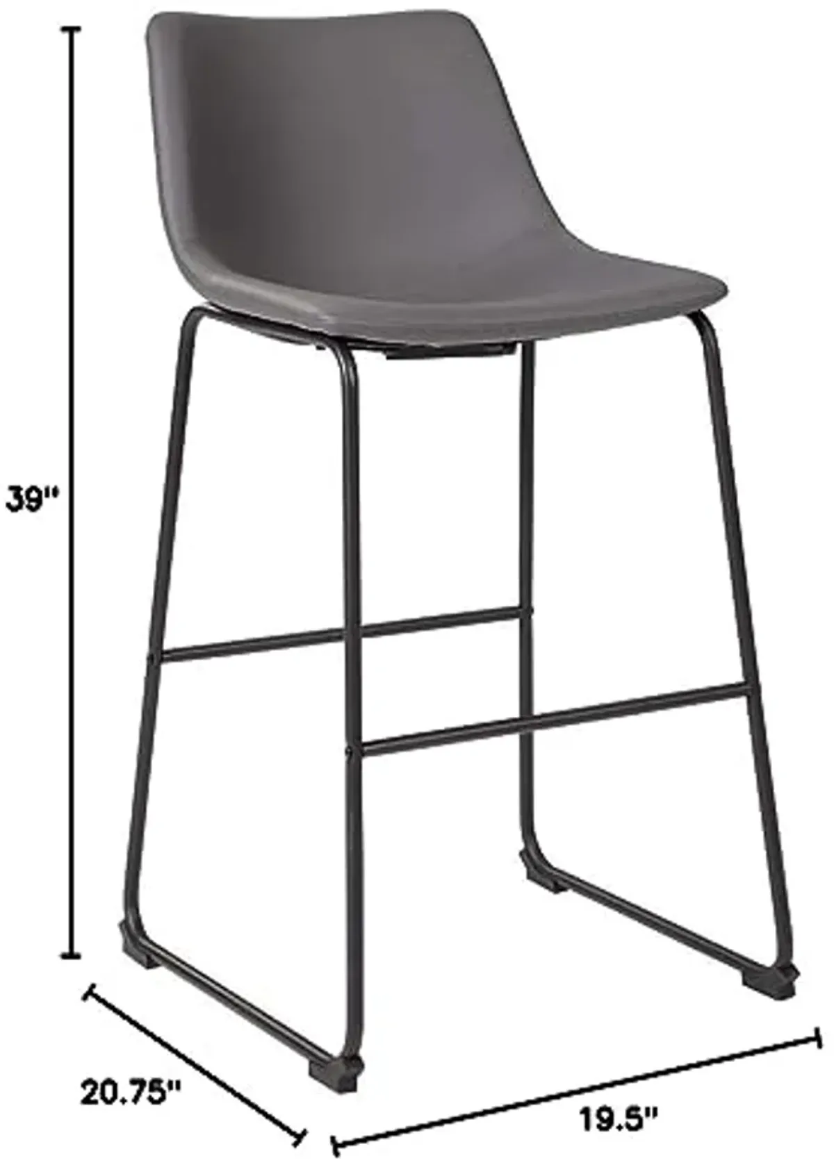 Signature Design by Ashley Centiar Modern Faux Leather 29" Pub Height Bar Stool, Set of 2, Gray