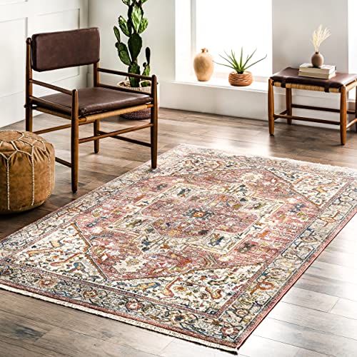 nuLOOM Harriet Vintage Medallion Fringe Area Rug, 8' Square, Orange