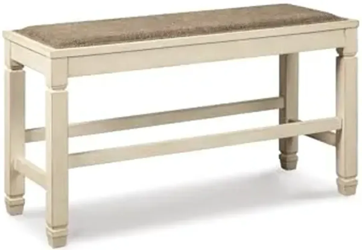 Signature Design by Ashley Bolanburg Double Upholstered Bench, Counter Height, Whitewash
