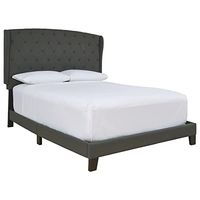 Signature Design by Ashley Vintasso Contemporary Button-Tufted Wingback Upholstered Platform Bed, Queen, Charcoal Gray