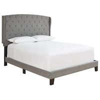Signature Design by Ashley Vintasso Contemporary Button-Tufted Wingback Upholstered Platform Bed, Queen, Gray