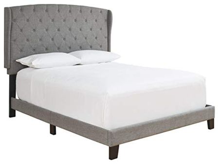 Signature Design by Ashley Vintasso Contemporary Button-Tufted Wingback Upholstered Platform Bed, Queen, Gray