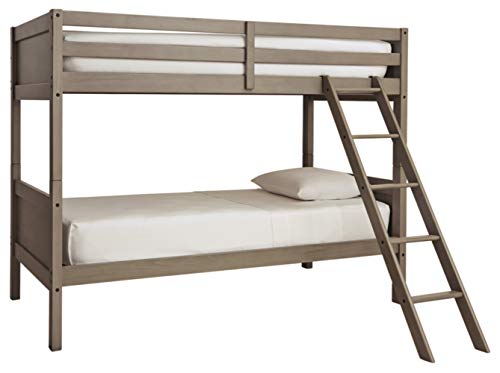 Signature Design by Ashley Lettner Traditional Twin Over Twin Bunk Bed with Ladder, Light Gray