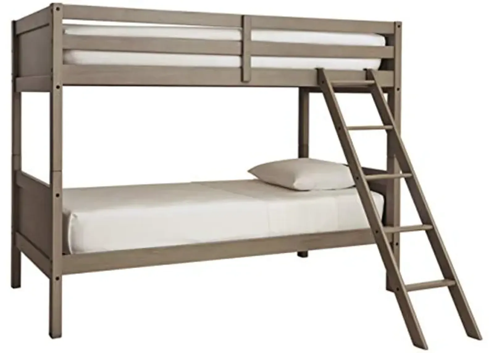 Signature Design by Ashley Lettner Traditional Twin Over Twin Bunk Bed with Ladder, Light Gray