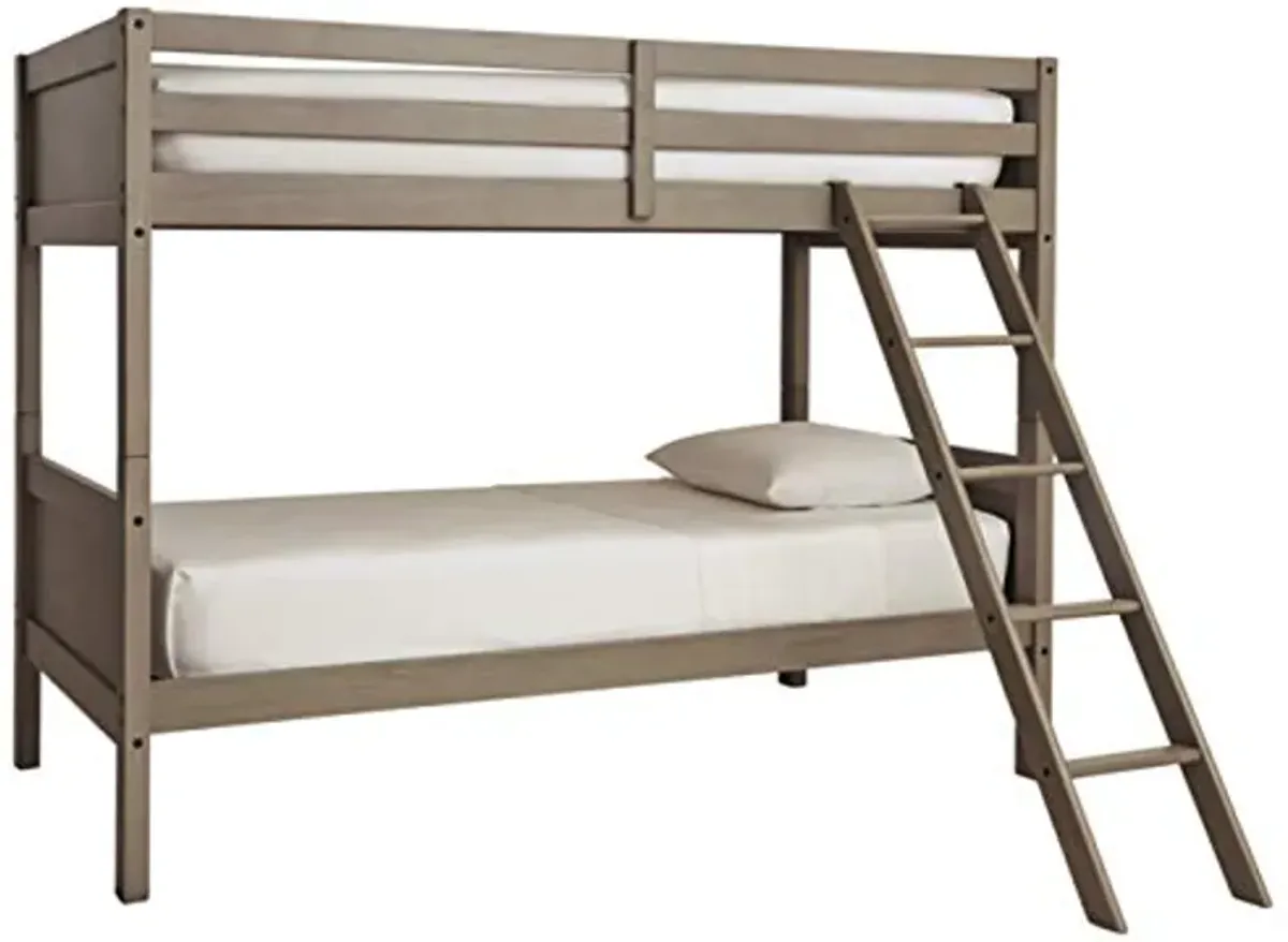 Signature Design by Ashley Lettner Traditional Twin Over Twin Bunk Bed with Ladder, Light Gray