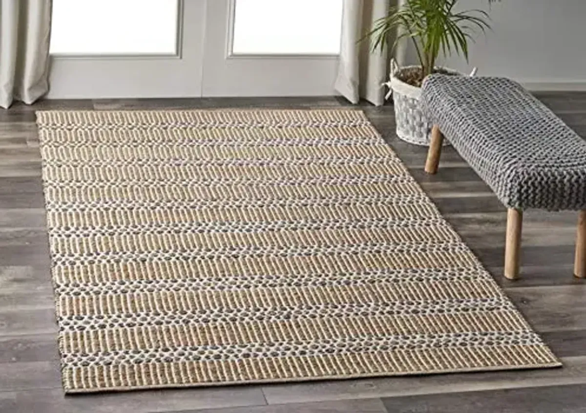 LR Home 5x8 Scalloped Natural Jute Indoor Area Rug for Home Decor | Classic Rugs for Bedroom, Living Room, Playroom, Entryway | Modern Farmhouse Boho Area Rug for Room Decor | Indigo/Gray