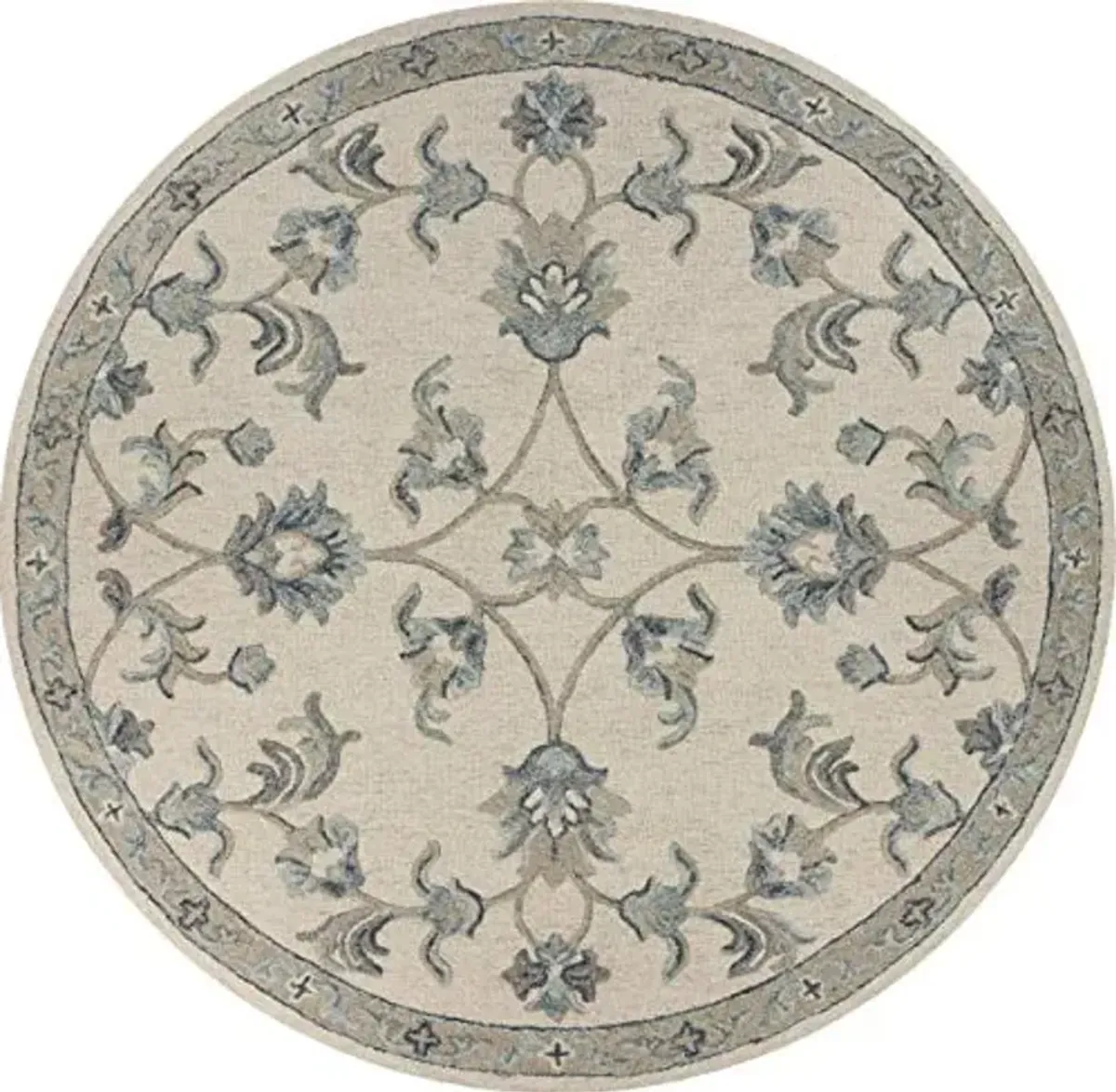 LR Home 7ft Indoor Wool Area Rug for Home Decor | Rugs for Living Room, Bedroom, playroom, entryway, Office | Hand Tufted Traditional Boho Area Rug for Room Decor | Ivory/Blue