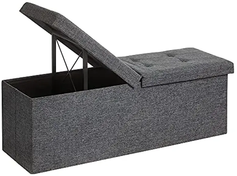 SONGMICS MAZIE Collection - 43 Inches Storage Ottoman, Foldable Storage Bench with Flipping Lid, 660 lb Load Capacity, for Entryway, Living Room, Bedroom, Dark Gray ULSF76GYZ