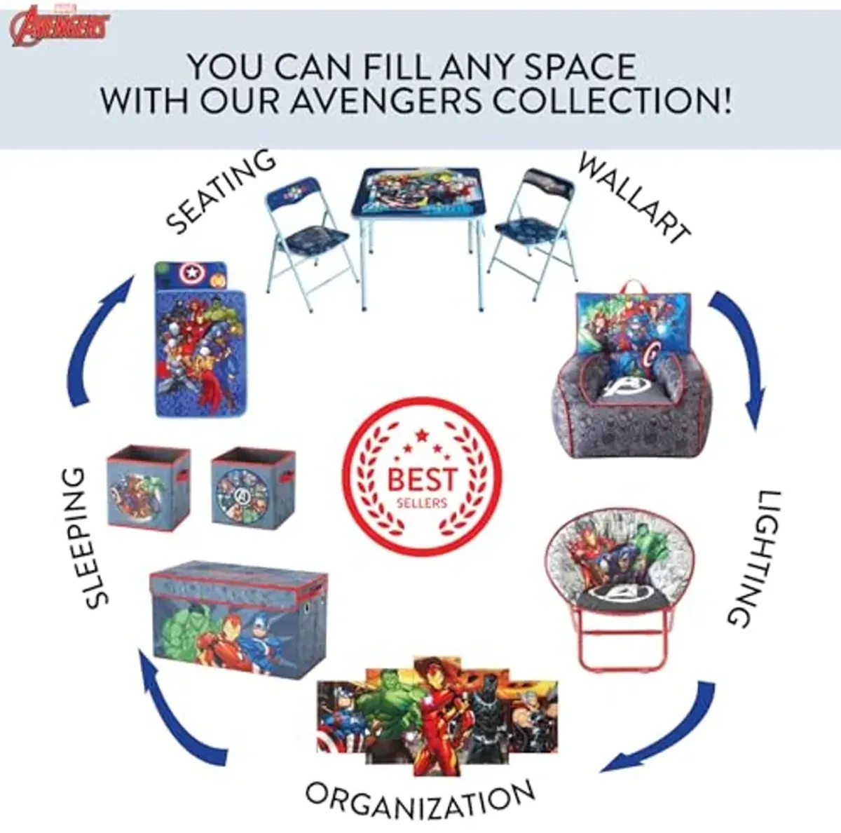 Marvel Avengers 3 Piece Foldable Round Table and Chair Set, Ages 3+