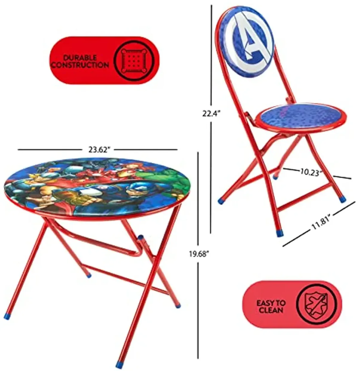 Marvel Avengers 3 Piece Foldable Round Table and Chair Set, Ages 3+