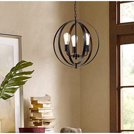 The Lighting Store Benita Antique Black 3-Light Concentric Mixed Iron Orb Chandelier