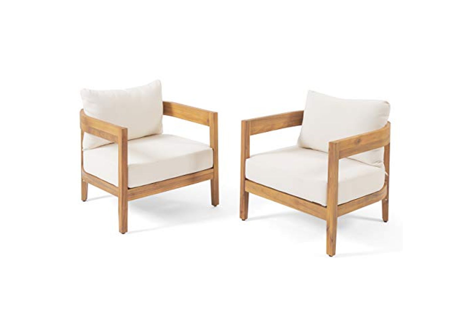 Christopher Knight Home 312395 Alfy Outdoor Club Chair with Cushions Set of 2 Teak Finish Beige by Amazon Furniture