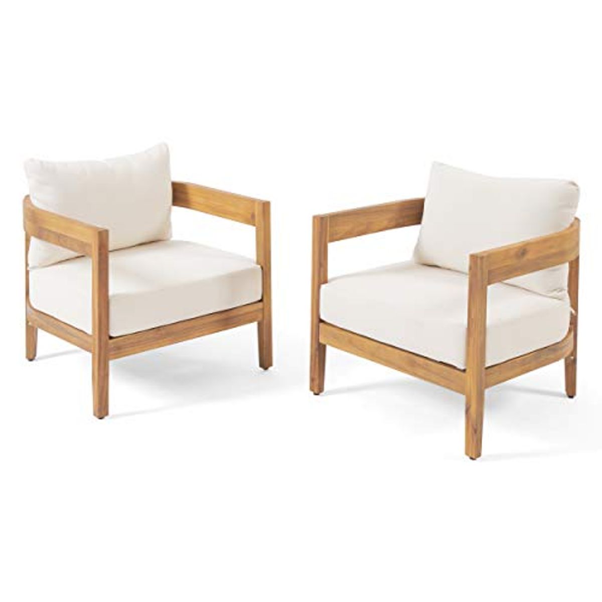 Christopher Knight Home 312395 Alfy Outdoor Club Chair with Cushions (Set of 2), Teak Finish, Beige