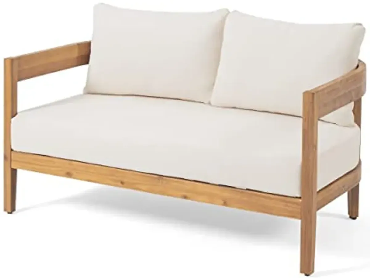 Christopher Knight Home Alina Outdoor Loveseat Set with Coffee Table, 29.50" D x 52.00" W x 31.50" H, Teak Finish, Beige