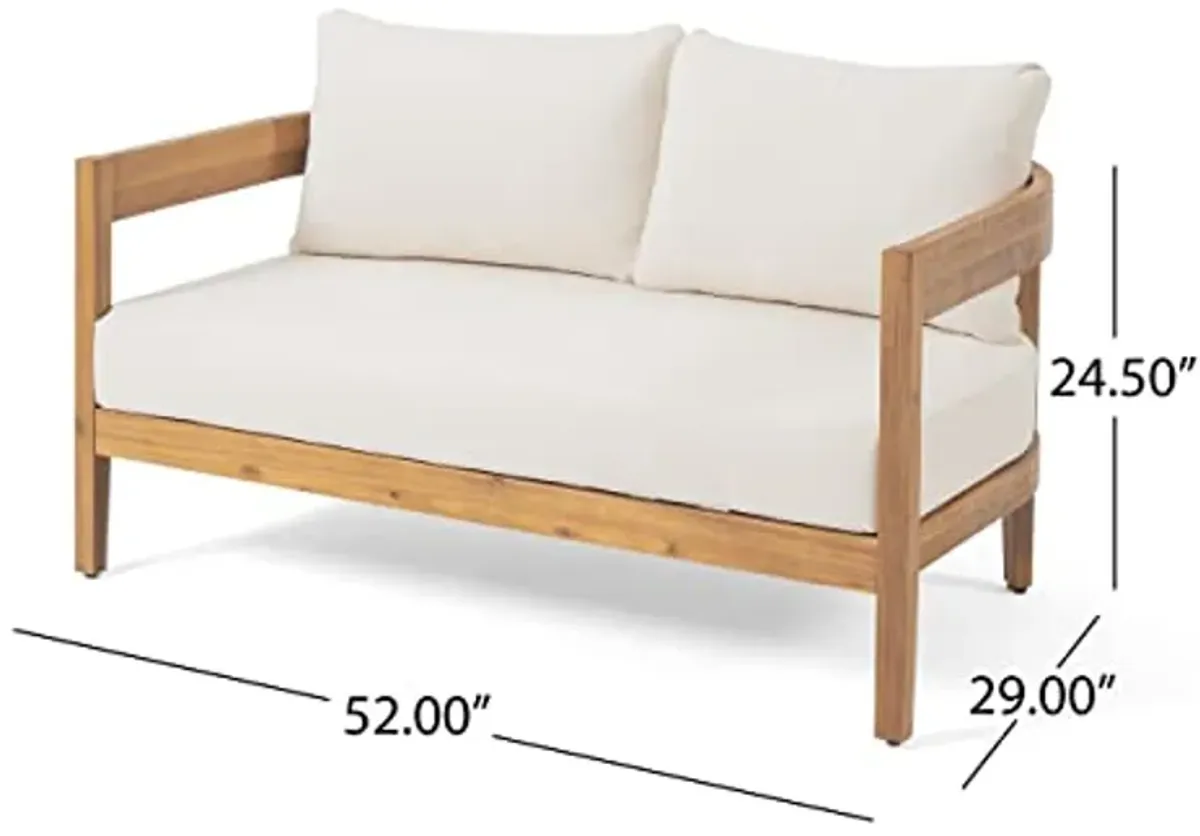 Christopher Knight Home Alina Outdoor Loveseat Set with Coffee Table, 29.50" D x 52.00" W x 31.50" H, Teak Finish, Beige