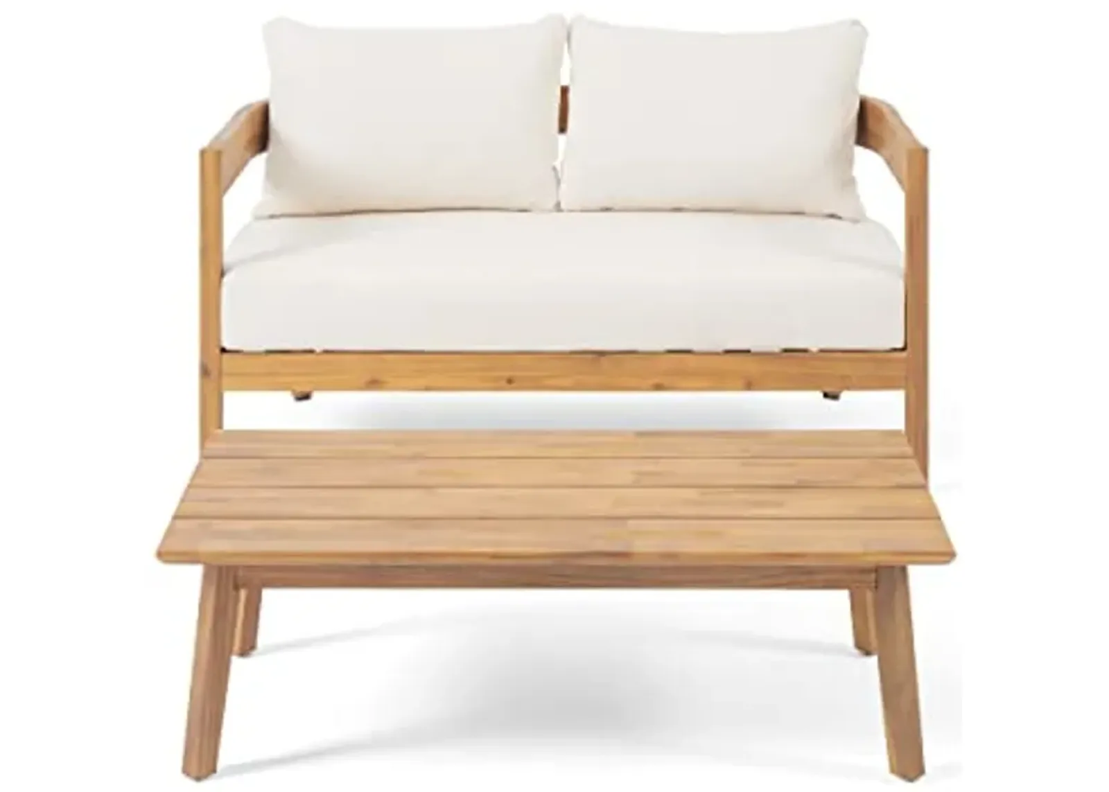 Christopher Knight Home Alina Outdoor Loveseat Set with Coffee Table, 29.50" D x 52.00" W x 31.50" H, Teak Finish, Beige