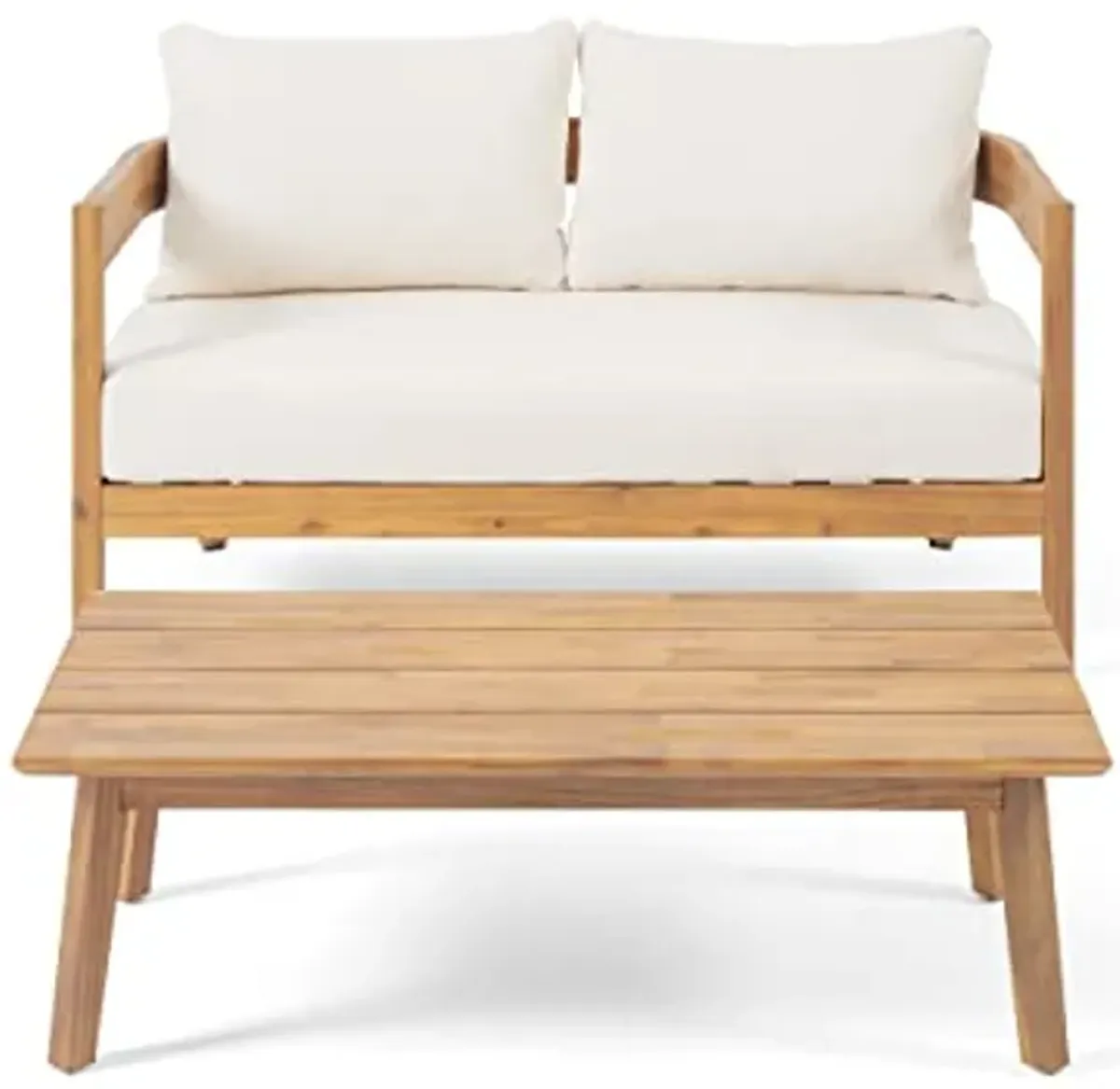 Christopher Knight Home Alina Outdoor Loveseat Set with Coffee Table, 29.50" D x 52.00" W x 31.50" H, Teak Finish, Beige