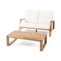 Christopher Knight Home Eartha Outdoor Loveseat Set with Coffee Table, Teak Finish, Beige