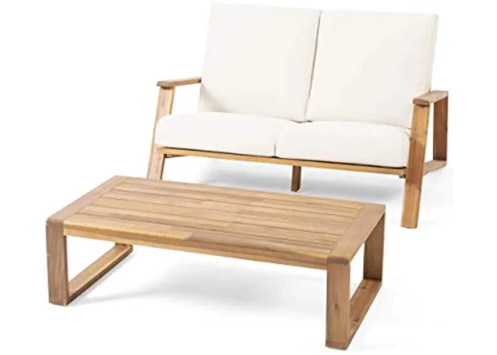 Christopher Knight Home Eartha Outdoor Loveseat Set with Coffee Table, Teak Finish, Beige