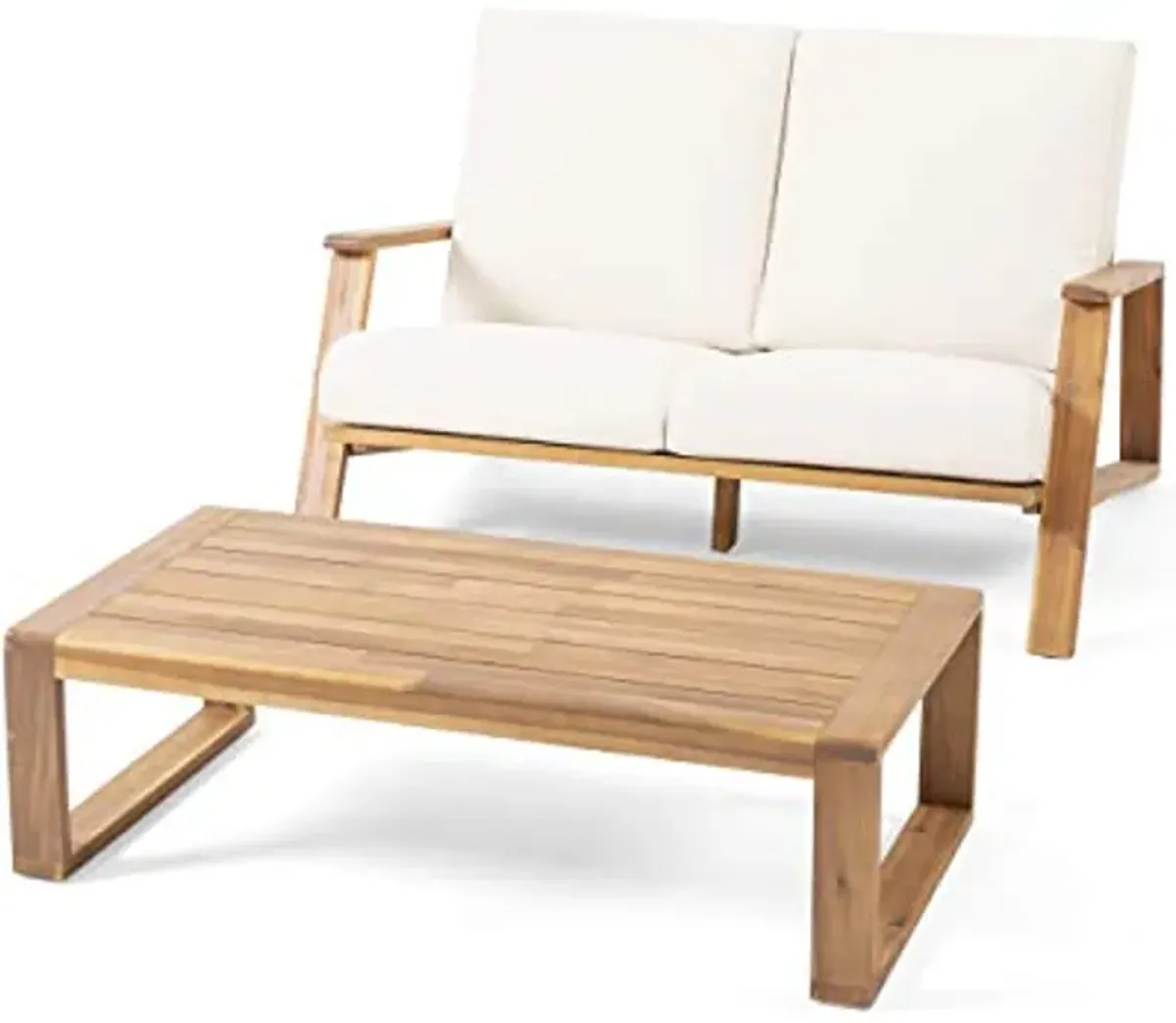 Christopher Knight Home Eartha Outdoor Loveseat Set with Coffee Table, Teak Finish, Beige