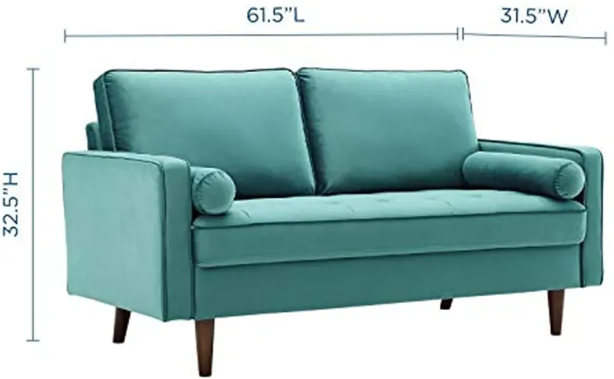 Modway Valour Performance Velvet Loveseat, Teal Valour Performance Velvet Loveseat