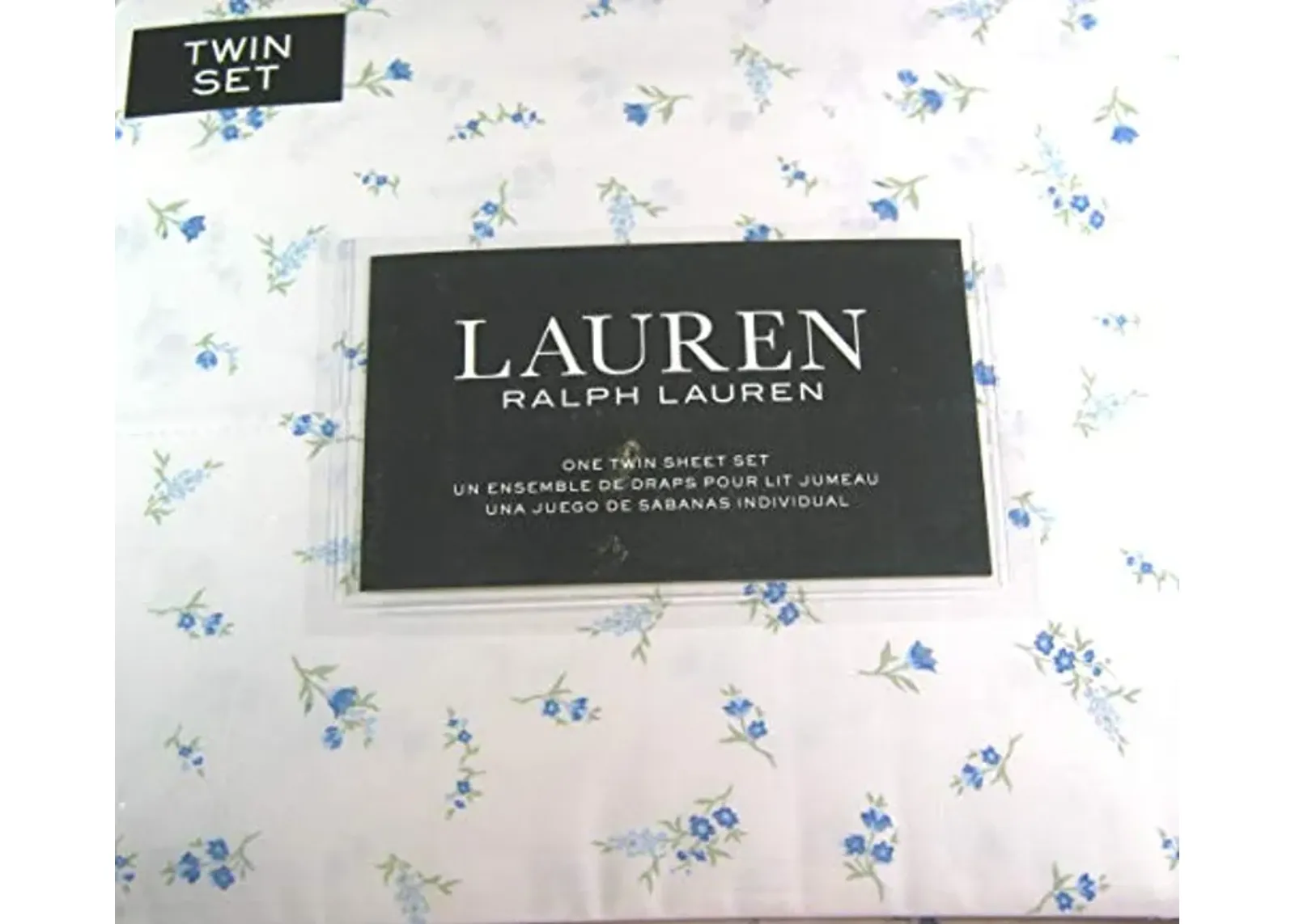 Lauren Ralph Lauren Small Floral Blue Print Sheet Set White Ground 100% Cotton (Twin)