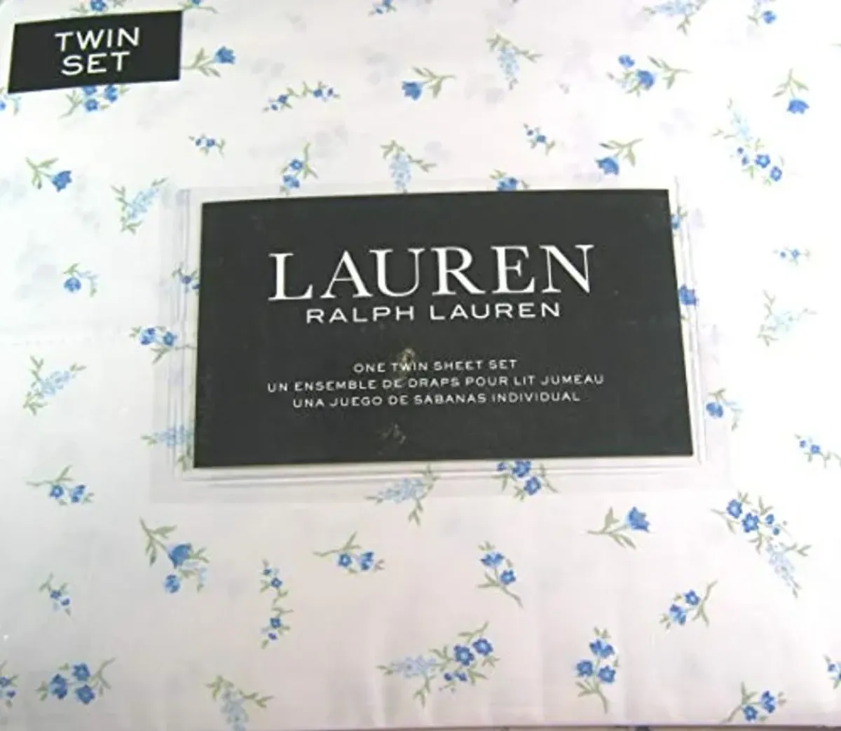 Lauren Ralph Lauren Small Floral Blue Print Sheet Set White Ground 100% Cotton (Twin)