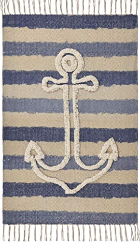 Lr Home Tufted Anchor and Striped Nautical Accent Rug 2'6" x 3'9"