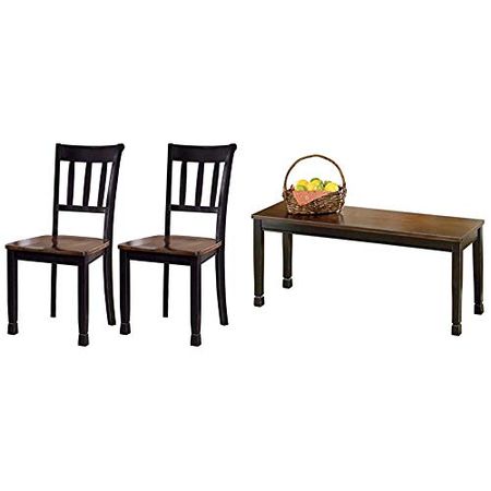 Ashley Furniture Signature Design - Owingsville Dining Room Side Chair - Latter Back - Set of 2 - Black-Brown & Owingsville Dining Bench - Rectangular - Black and Brown