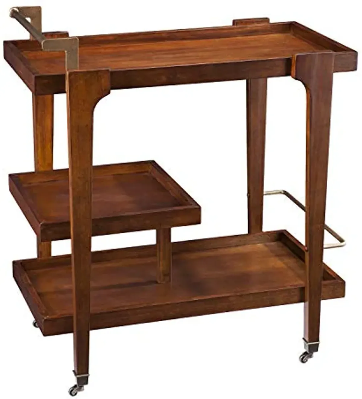 SEI Furniture Holly & Martin Zhori Midcentury Modern 3-Tier Bar cart, Dark Tobacco/Aged Brass