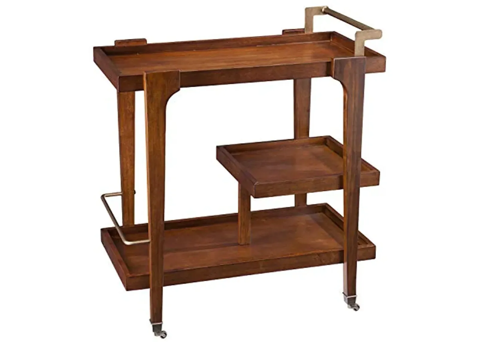 SEI Furniture Holly & Martin Zhori Midcentury Modern 3-Tier Bar cart, Dark Tobacco/Aged Brass