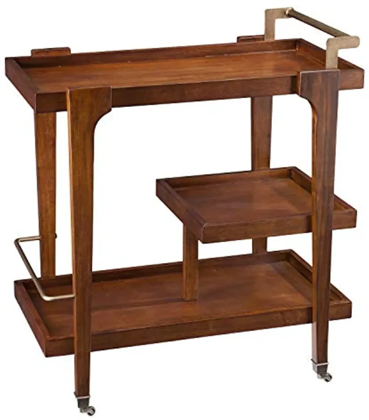 SEI Furniture Holly & Martin Zhori Midcentury Modern 3-Tier Bar cart, Dark Tobacco/Aged Brass