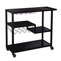 SEI Furniture Zephs Metal and Tempered Glass Locking Castor Wheels Bar Cart, Black, Smoky Gray