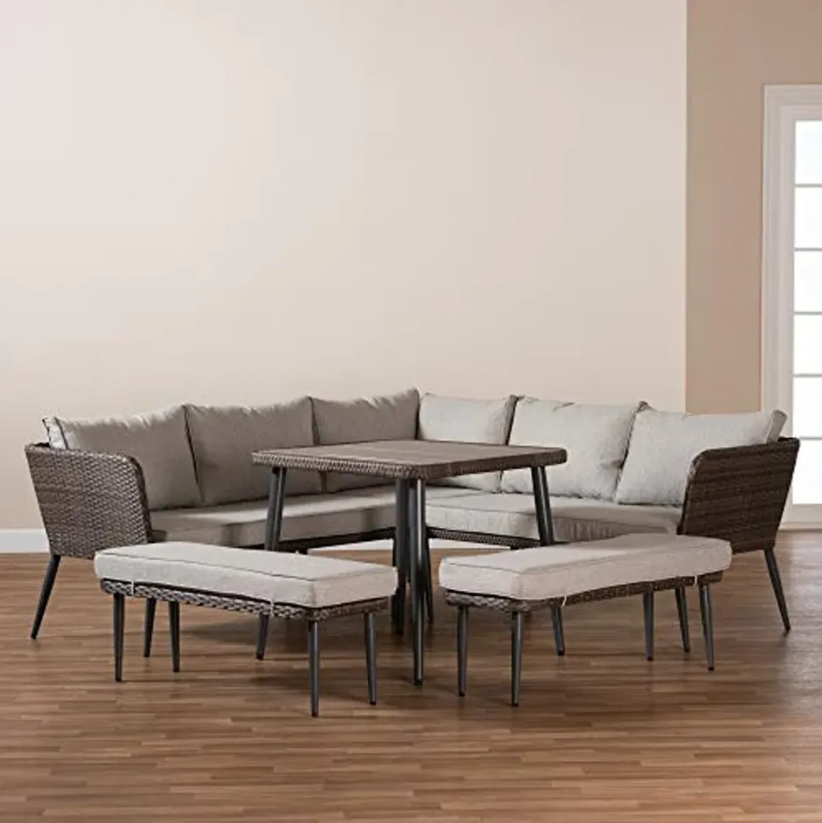 Baxton Studio Patio Sets, Light Grey/Brown/Dark Grey