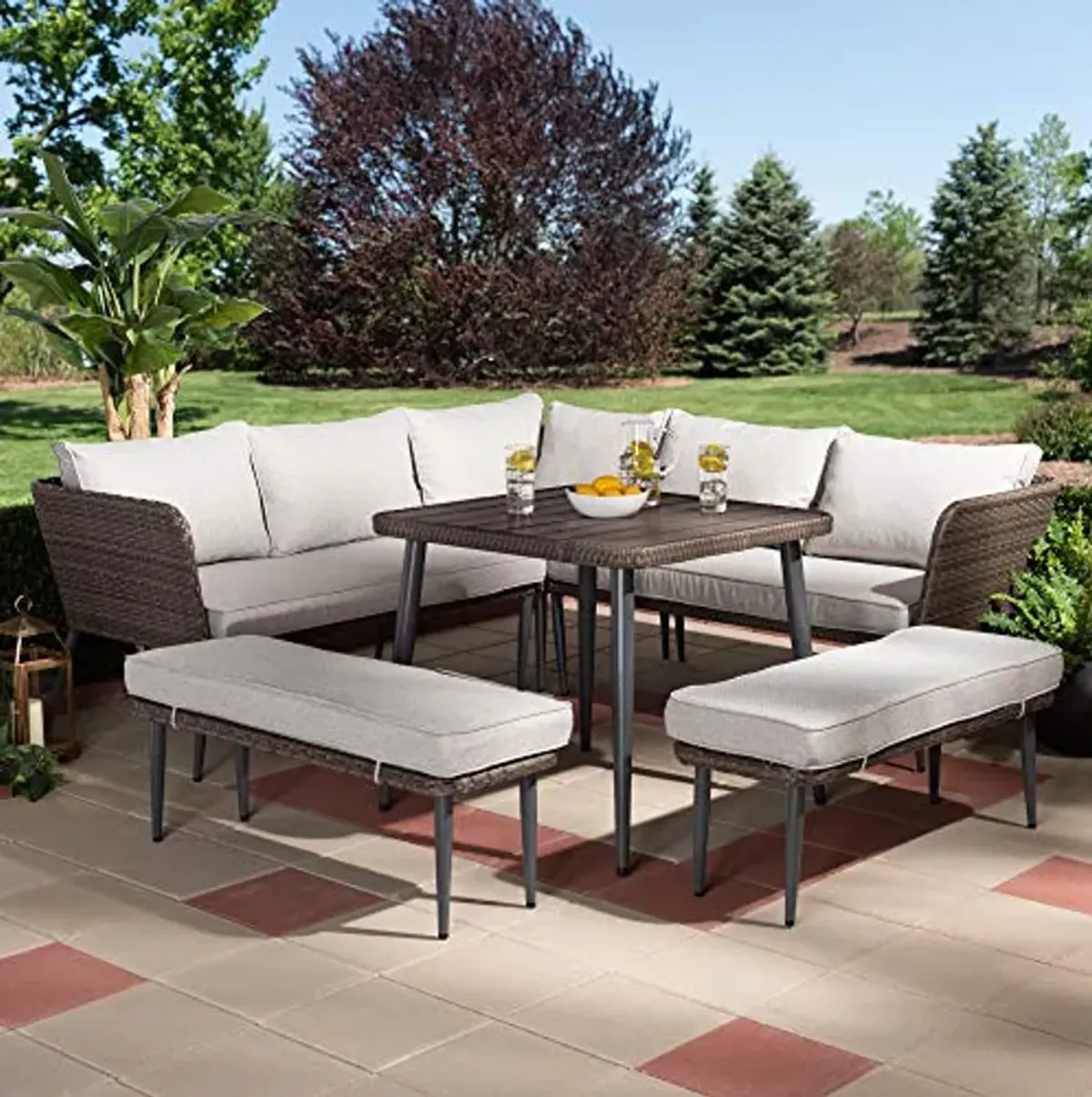 Baxton Studio Patio Sets, Light Grey/Brown/Dark Grey