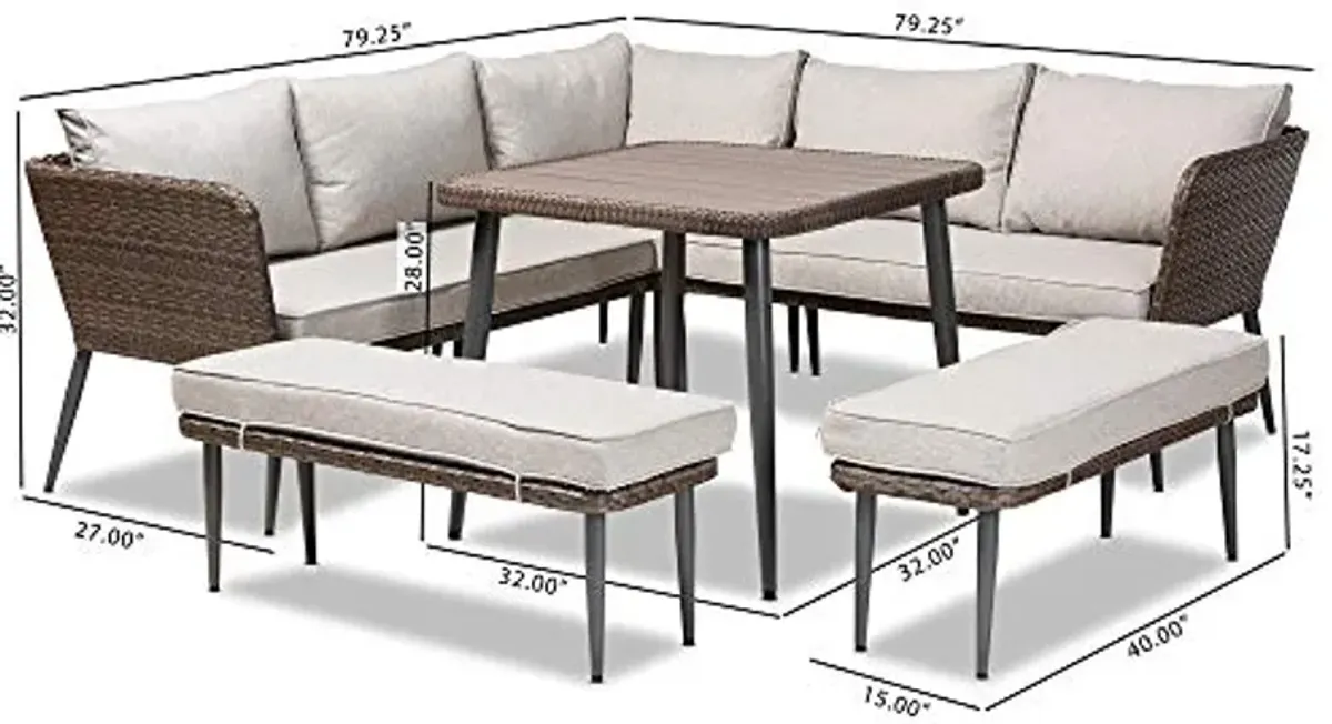 Baxton Studio Patio Sets, Light Grey/Brown/Dark Grey