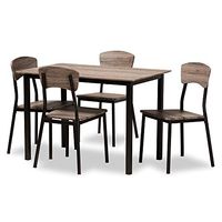 Baxton Studio Marcus Dining Set Industrial Black Metal and Rustic Oak Brown Finished Wood 5-Piece Dining Set
