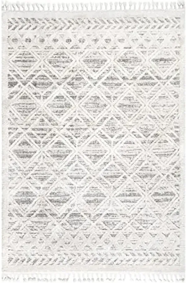 nuLOOM 5x8 Ansley Moroccan Tassel Area Rug, Light Grey, High-Low Textured Bohemian Design, Plush High Pile, Stain Resistant, For Bedroom, Living Room, Hallway, Entryway