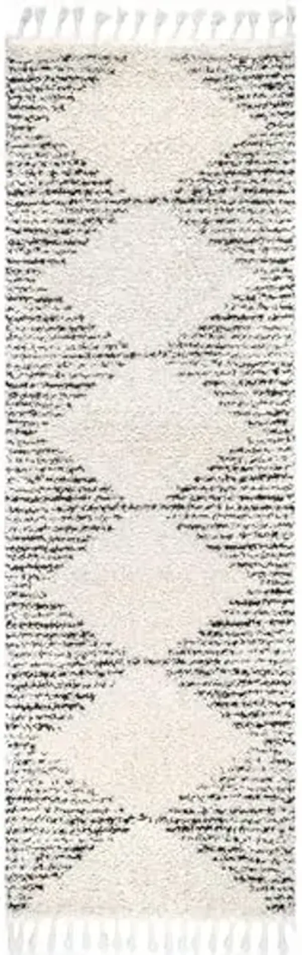 nuLOOM Bria Moroccan Shag Tasseled Area Rug - 2x6 Runner Shag Rug Modern/Contemporary Off-White/Charcoal Rugs for Living Room Bedroom Dining Room Nursery Entryway Hallway