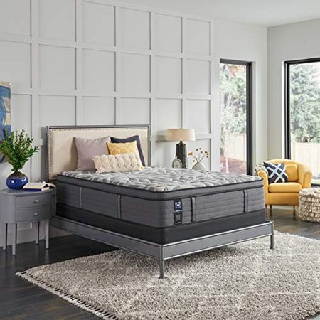 Sealy Posturepedic Plus, Euro Pillow Top 14 Medium Mattress with Surface-Guard and 9-Inch Foundation, Full, Grey