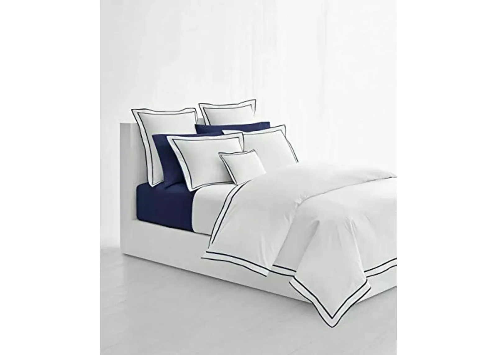 Ralph Lauren Home Spencer Border Sateen King Duvet Cover, White/Navy