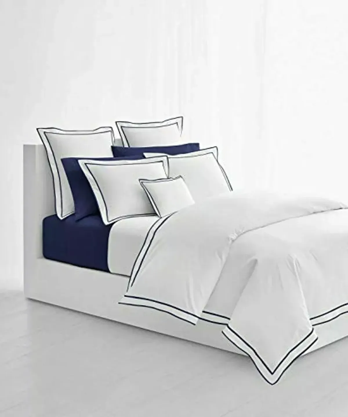 Ralph Lauren Home Spencer Border Sateen King Duvet Cover, White/Navy