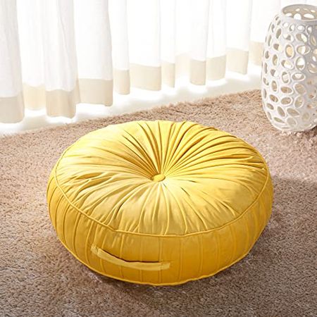 Safavieh Clary Glam 18-inch Mustard Yellow Velvet Round Floor Pillow, 0