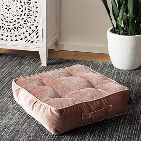 Safavieh Primrose Glam 18-inch Blush Pink Velvet Square Floor Pillow, 0