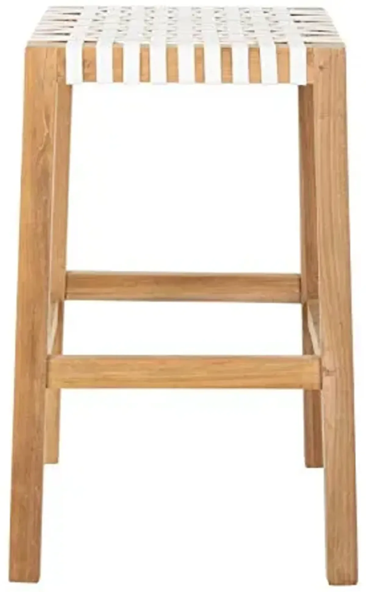 SAFAVIEH Home Capri Natural Teak and White Leather 27-inch Counter Stool