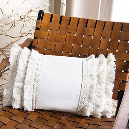 Safavieh Grema 12 x 20-inch White Bohemian Decorative Throw Pillow, 12"x22"