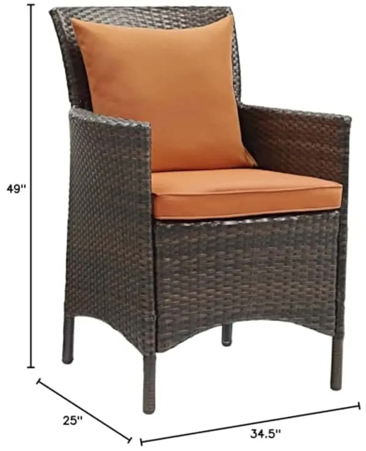 Modway EEI-4030-BRN-ORA Conduit Outdoor Patio Wicker Rattan Dining Armchair Set of 2, Brown Orange